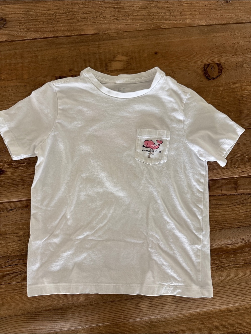 Vineyard Vines White Kids Short Sleeve Tee with Pink Whale Pocket